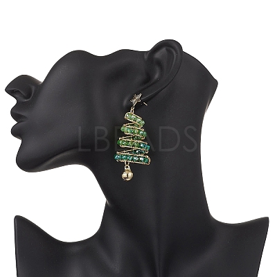 Brass Glass Dangle Stud Earrings EJEW-TA00738-1