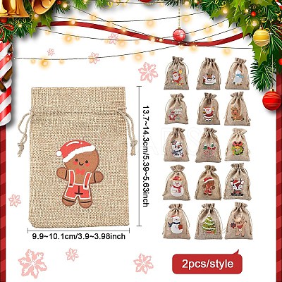 30Pcs 15 Styles Christmas Printed Jute Cloth Storage Pouches ABAG-YW0001-10-1
