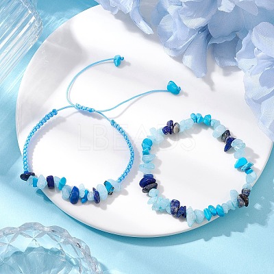 2Pcs Adjustable Natural Mixed Gemstone Braided Bracelet Sets BJEW-JB10994-1