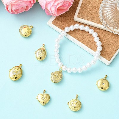 7Pcs 7 Styles Brass Micro Pave Clear Cubic Zirconia Locket Pendants KK-CJ0005-71-1