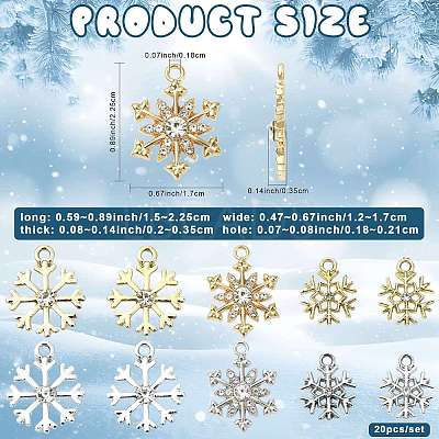 20Pcs 10 Styles Alloy Pave Clear Cubic Zirconia Pendants FIND-FS0005-18-1