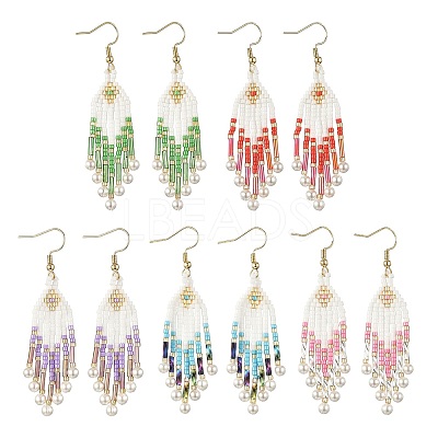 304 Stainless Steel Glass Seed Beads Arrow Dangle Earrings EJEW-MZ00554-1
