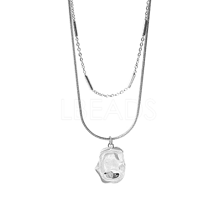 Non-Tarnish 304 Stainless Steel Round Snake & Link Chains Double Layer Necklaces LK2067-2-1
