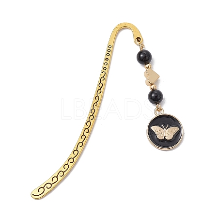 Natural Black Onyx Bookmarks AJEW-JK00271-02-1