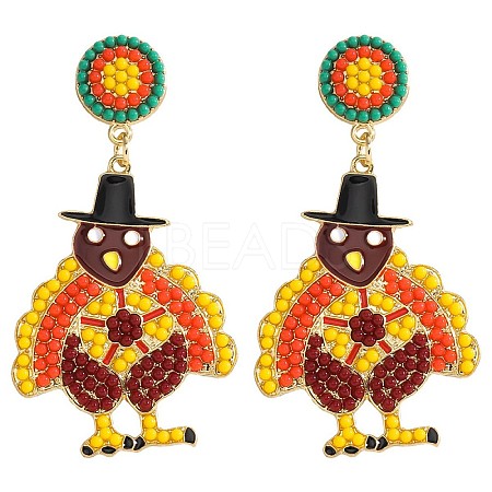 Alloy & Glass Seed Beaded Stud Dangle Earrings FS-WG6CE38-07-1