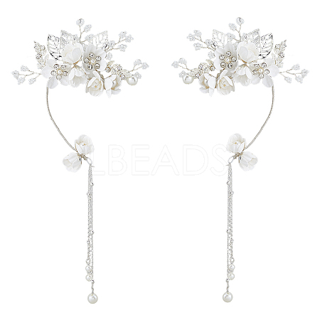 2Pcs 2 Styles Flower Crystal Rhinestone & Plastic Pearl Cuff Earrings EJEW-FH0001-13S-1