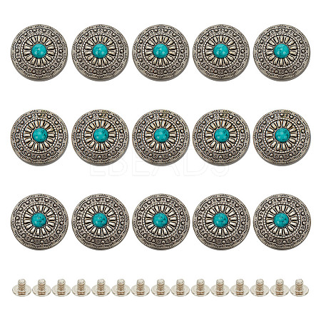 15Pcs 1-Hole Alloy & Plastic Beads Buttons BUTT-HY0001-11D-1