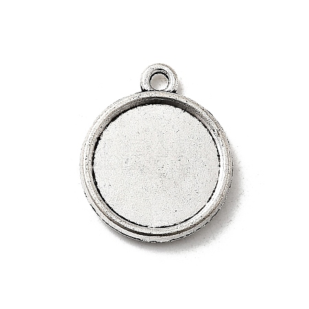 Tibetan Style Alloy Flat Round Pendant Cabochon Settings TIBEP-M022-48AS-1