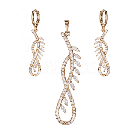 Golden Plated Brass Rhinestone Dangle Earrings &Pendant Sets SJEW-L191-01A-1