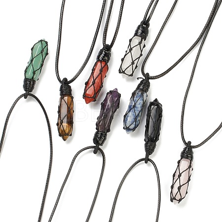 Adjustable Natural Mixed Gemstone Pendant Necklaces NJEW-I246-02-1