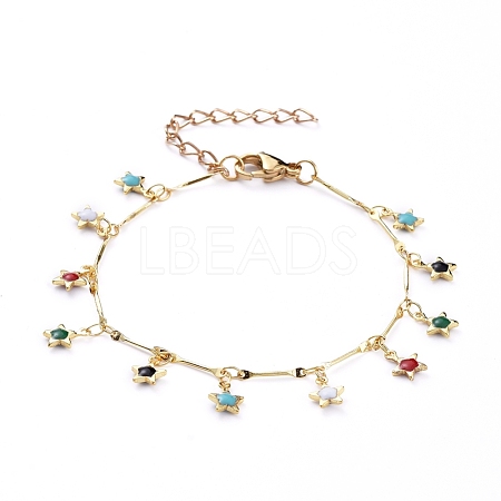 Star Brass Enamel Charm Bracelets X-BJEW-JB05221-02-1