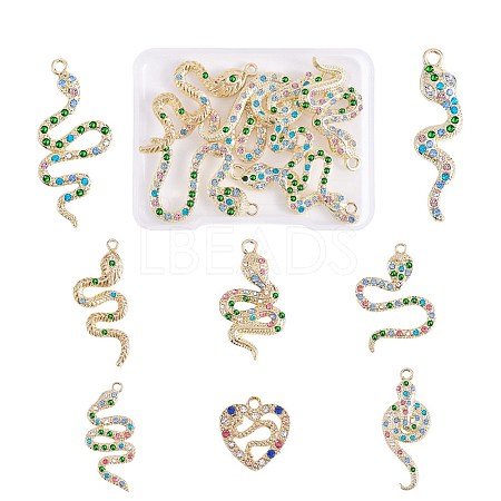 16 Pieces Alloy Snake Charms Pendant Cubic Zirconia Snake Charm Animal Pendant Mixed Color for Jewelry Necklace Earring Making Crafts JX732A-1