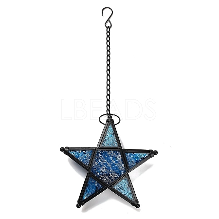 Pentagonal Star Embossed Glass Candle Holder AJEW-NH0001-03B-1