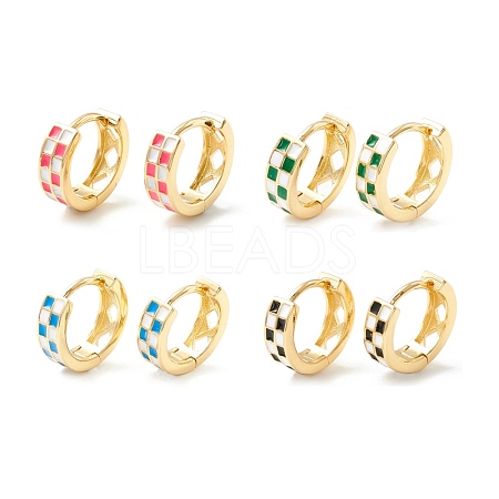 Tartan Pattern Enamel Chunky Hinged Huggie Hoop Earrings for Women EJEW-P196-22G-1