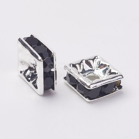 Brass Rhinestone Spacer Beads RB-A013-6x6-02S-1
