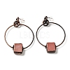 Natural Rose Quartz Ring with Rectangle Dangle Stud Earrings G-D468-09R-1