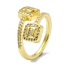 Brass with Cubic Zirconia Open Cuff Ring RJEW-B051-03G-1