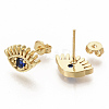 Brass Micro Pave Blue Cubic Zirconia Stud Earrings EJEW-S208-014-1