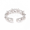 Clear Cubic Zirconia Hollow Out Heart Open Cuff Ring RJEW-B028-30P-3