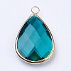 Golden Tone Brass Glass Teardrop Pendants X-GLAA-M006-A-03G-2