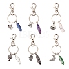 6Pcs 6 Style Natural & Synthetic Gemstone Copper Wire Wrapped Keychains KEYC-SZ0001-13-1