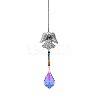 Glass Leaf Sun Catcher Hanging Prism Ornaments with Iron Angel HJEW-PW0002-14B-1