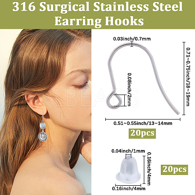 20Pcs 316 Surgical Stainless Steel Earring Hooks STAS-BBC0008-56-1