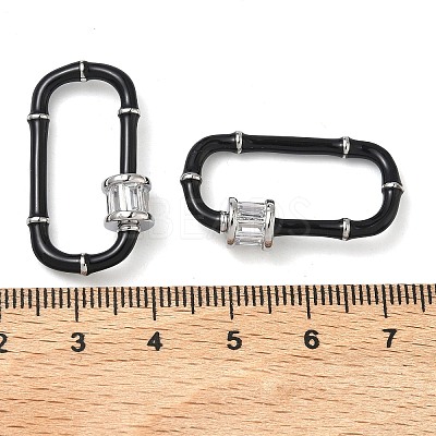 Oval Brass Micro Pave Clear Cubic Zirconia Locking Carabiner KK-H256-01P-1