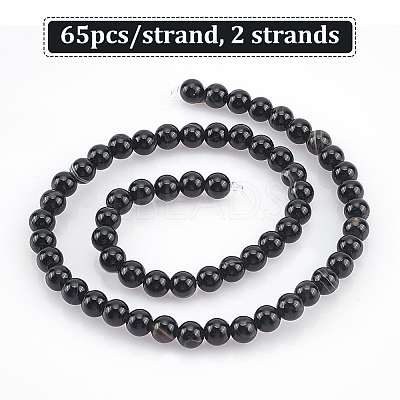 2 Strands Natural Black Onyx Beads Strands G-GO0001-15A-1