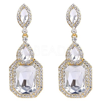 Brass Rhinestone Dangle Stud Earrings FS-WG9D6B6-02-1