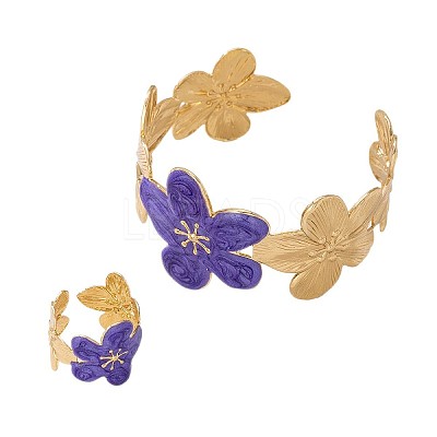 Flower Iron Enamel Cuff Bangles & Cuff Rings Sets for Women FS-WGED47D-03-1