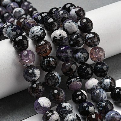 Faceted Natural Fire Crackle Agate Beads Strands G-F447-12mm-N17-1
