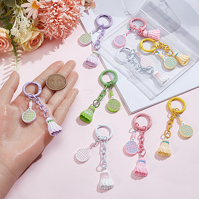 10Pcs 5 Colors Resin Badminton & Racket Pendant Decorations HJEW-SP0001-68-1