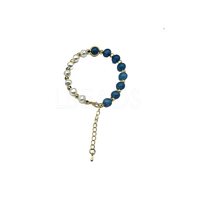 Dyed Natural White Chalcedony Round Beaded Bracelet NC1314-04-1