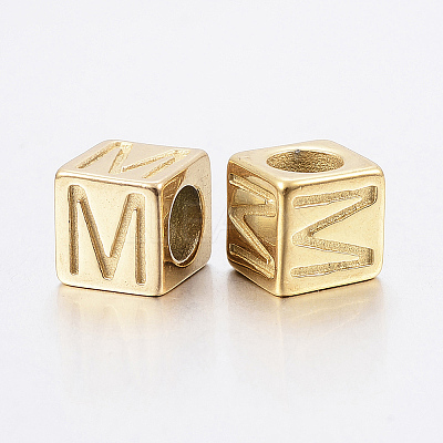 304 Stainless Steel Large Hole Letter European Beads STAS-H428-01G-M-1