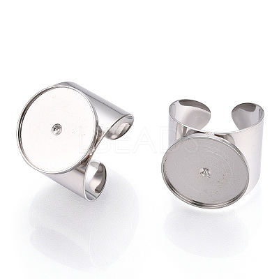 Non-Tarnish 304 Stainless Steel Open Cuff Finger Ring Cabochon Settings X-STAS-T060-03P-1