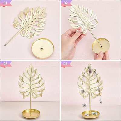 Iron Earring Display Stands with Round Tray EDIS-WH0016-018B-1