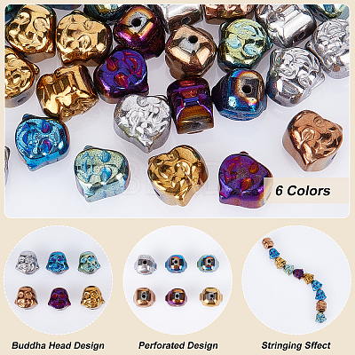 60Pcs 6 Colors Electroplate Non-magnetic Synthetic Hematite Beads G-PH0001-93-1