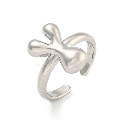 Brass Letter Open Cuff Rings for Women RJEW-G313-01Y-P-1
