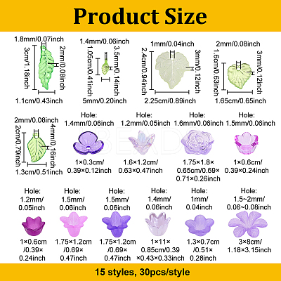 450Pcs 15 Styles Transparent Acrylic Pendants TACR-NB0001-35-1