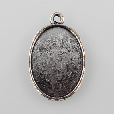 Tibetan Style Antique Silver Alloy Flat Oval Pendant Cabochon Settings TIBEP-M022-37AS-1