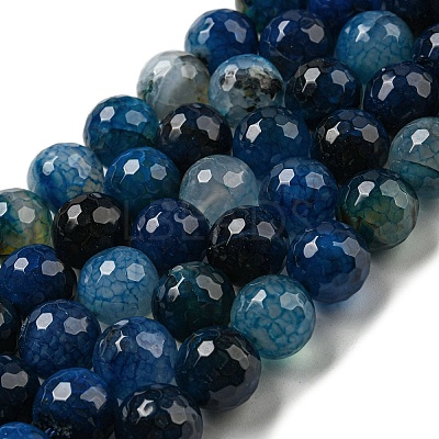 Faceted Natural Dragon Veins Agate Beads Strands G-F447-12mm-L06-1