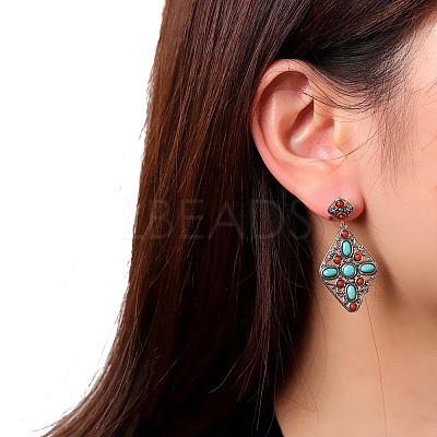 Synthetic Turquoise Dangle Stud Earrings EJEW-C178-06B-1