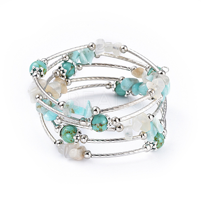 Five Loops Synthetic Turquoise(Dyed) & Natural Amazonite BJEW-JB04488-05-1