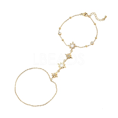 Summer 304 Stainless Steel Crystal Rhinestone Star Link Hand Chain Ring Bracelets for Women SA-CBAAE04-03G-1
