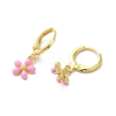 Flower Real 18K Gold Plated Brass Dangle Leverback Earrings EJEW-L268-009G-02-1