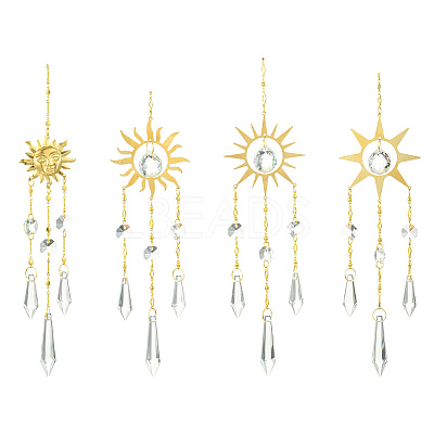 4Pcs 4 Styles Sun Metal Hanging Ornaments HJEW-CJ0001-21-1