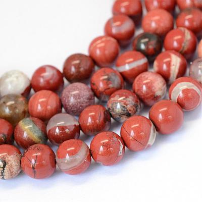 Natural Red Jasper Round Bead Strands G-E334-8mm-27-1