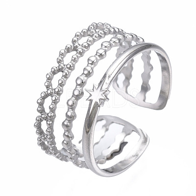 Non-Tarnish 304 Stainless Steel Star Open Cuff Ring RJEW-T023-94P-1