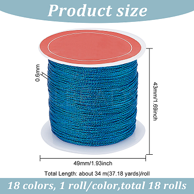 18 Rolls 18 Colors Round Metallic Cord MCOR-BC0001-01B-1